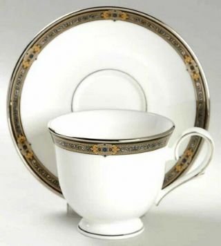 Lenox Vintage Jewel Tea / Coffee Cup And Saucer Platinum Gold Black Banded