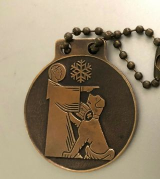 Swiss Made Brass Medal Or Fob: St Bernard (man & Dog) By Huguenin Locle