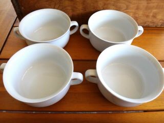 Set Of 4 Williams Sonoma White Porcelain Double Handled Open Soup Bowls.