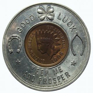 1906 Encased Cent - Hill Bros Millinery,  Ny,  Indian Penny Good Luck Token