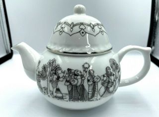 Mlesna Porcelain Teapot White Black Noritake Lanka Porcelain Made In Sri Lanka