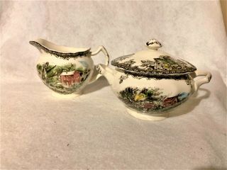 Vintage Johnson Brothers Friendly Village Covered Sugar Bowl And Creamer