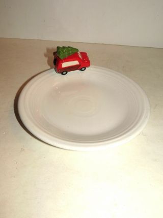 Nora Fleming,  Mini,  Red Truck & Tree,  On White Fiesta Salad Plate,  Fiestaware