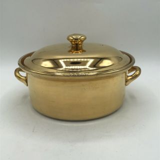 Vintage Hall China Golden Glo 8 - 1/2 " Roaster Casserole Lidded Dish 22k Gold Mcm