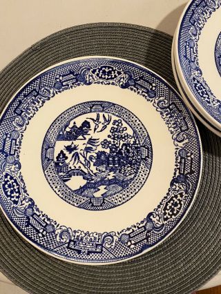 Vintage Blue Willow Dinner Plates Set Of 4 Unmarked