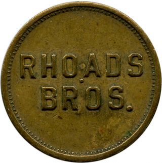 Rhoads Bros.  Columbia City,  Indiana In 5¢ Trade Token