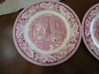 2 Currier and Ives Red & White Home Sweet Home Homer Laughlin Dinner Plates 2
