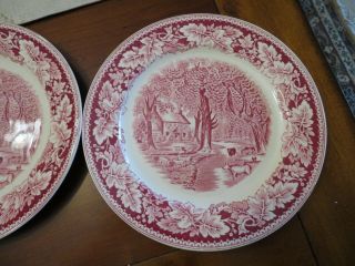 2 Currier and Ives Red & White Home Sweet Home Homer Laughlin Dinner Plates 3