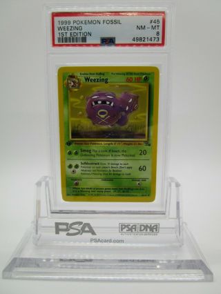 Psa 8 Nm - Mt Weezing 1999 Fossil 1st Edition Pokemon Card 45/62