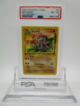 Psa 8 Nm - Mt Graveler 1999 Fossil 1st Edition Pokemon Card 37/62