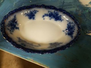 Stanley Pottery Co Touraine Flow Blue 9 1/2 " X 6 7/8 " Oval Vegetable Bowl