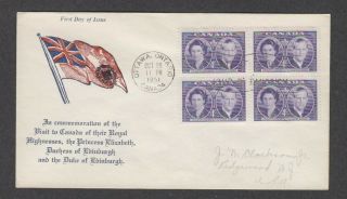 Canada 1951 Royal Visit Block Of 4 Fdc Attractive Cachet