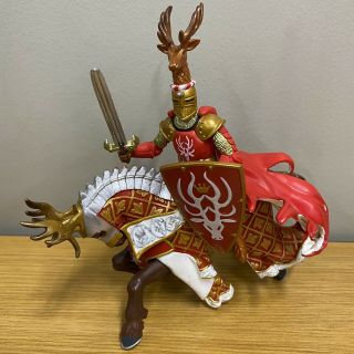 Papo Medieval Fantasy Red Stag Knight & Horse Figure / Adult Owned