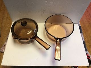 Vision Corning Ware 3 Piece Set Amber Glass Sauce Pans 1 L (lid) And 1.  5 L (no Lid)