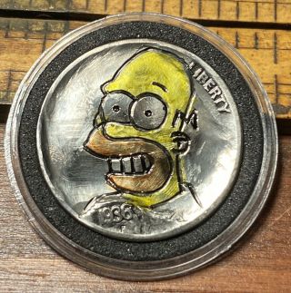 Hand Engraved Homer Nickel Coin (1936) Buffalo Nickel) Homer Simpson