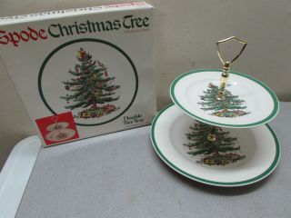 Vintage Spode England Christmas Tree China Double Tier Serving Tray