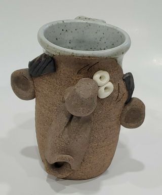 Vintage Ugly Funny Face Stoneware Pottery Mug Coffee Cup 3d Signed