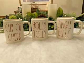 Rae Dunn Set Of 3 Christmas Mugs Ll Holly Jolly Jingle Bells Cup Of Cheer