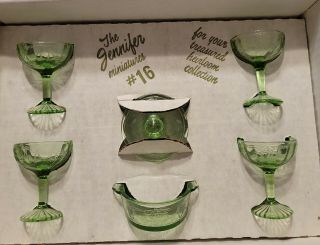 Mosser Jennifer 16 Set Green Glass Covered Dish And Stemware Miniatures