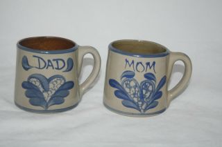 2 Bbp Beaumont Brothers Pottery Ohio Mugs Mom & Dad Coffee Cups Euc
