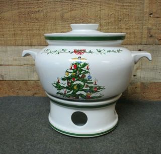 Vintage Montgomery Ward Christmas Stoneware Pot With Lid And Stand