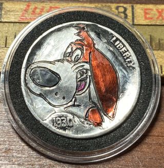 Hand Engraved Homer Nickel Coin (1930) Buffalo Nickel Barnyard Dog