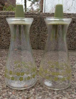 Mcm Vtg Pyrex Corelle Green Crazy Daisy Spring Blossom Clear Salt Pepper Shakers