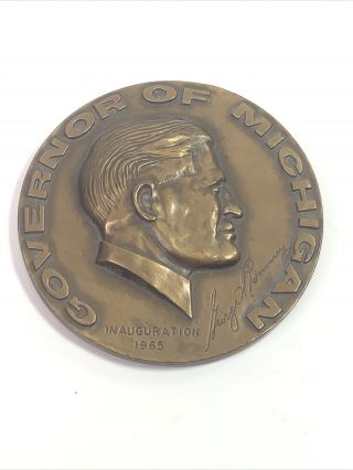 1965 George Romney Governor Of Michigan Inauguration Large Bronze Medallion 3 In