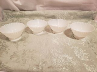Set Of 4 Vintage Milk Glass Pedestal Dessert Bowls,  Ruffled Edges,  Usa Made