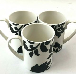 Martha Stewart Coffee Mugs Black White Floral Set Of 2 Lisbon 12oz