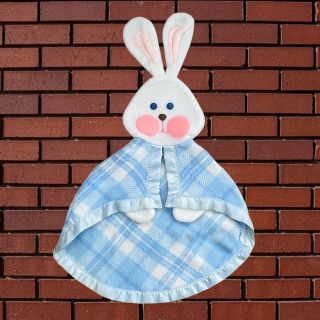 Vtg 1979 Fisher Price Toys Bunny Rabbit Lovey Security Blanket Blue White Plaid