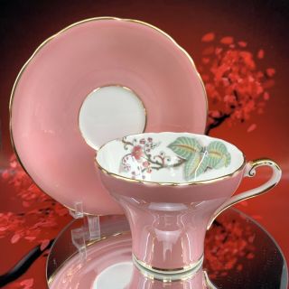 Aynsley Pink Floral Teacup & Saucer Bone China England Tea Cup Bx9 Art Deco