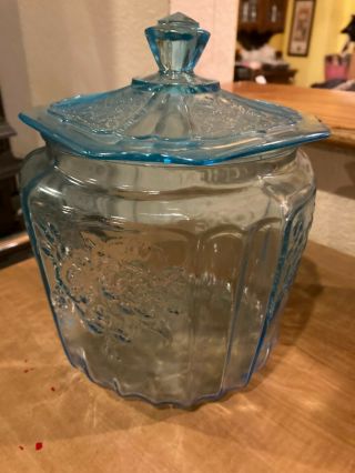 Vintage Light Blue Indiana Glass Candy Or Cookie Jar