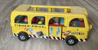 Vintage Fisher Price Little People Safety School Bus 990 With 5 Wooden People
