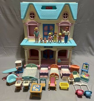 1993 Fisher Price Loving Family Dream Dollhouse Folding And Accessories Vintage