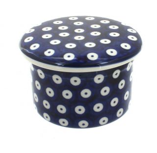 Blue Rose Polish Pottery Dots French Butter Dish