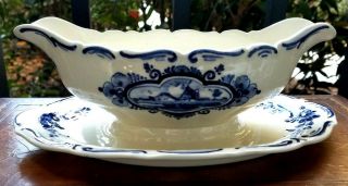 Delfts Blauw Blue & White Gravy Boat Hand Painted Made In Holland