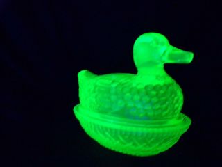 Vaseline Green Uranium Glass Duck Candy Dish 000111
