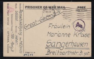 Canada 1942 Wwii Lethbridge Prisoner Of War Pow Camp Postal Stationery Card