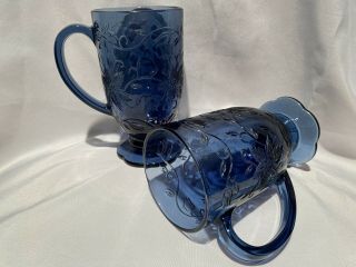 Princess House Fantasia Sapphire Blue Glass Pedestal Mugs Set Of 2