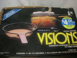 Visions Rangetop Cookware By Corning 3 Piece Starter V - 250 Set 1986
