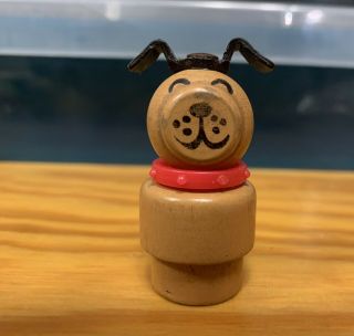Vintage Fisher Price Little People Rare Tan Brown Wood Dog Red Collar
