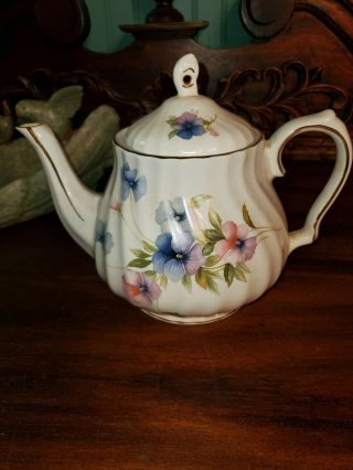 Vintage Sadler Fine Porcelain Teapot Flowers Gold Rim