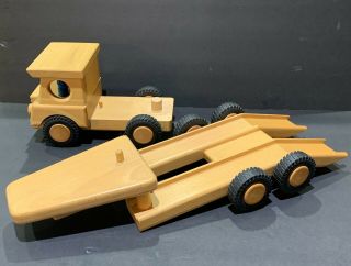 Solid Wood Kinderkram Toy Car and Truck Transporter Tractor Trailer 2