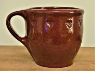 Vintage Redware Pottery Ned Foltz Impressed Hearts Handled Small Crock 1989 Pa