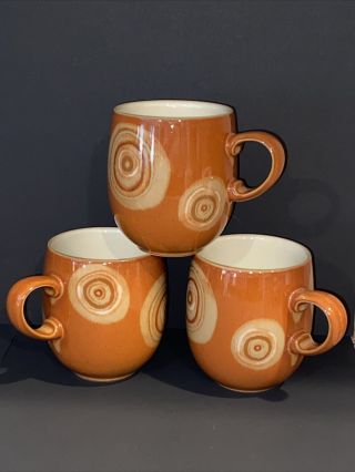 Set Of 3 Denby Fire Chilli 4 " Mugs Stoneware Made In England