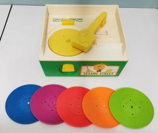 Vtg Complete Fisher - Price Sesame Street Music Box Record Player W/ 5 Records