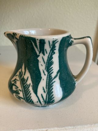 Vintage Tepco Restaurant Ware Green & White Creamer With Handle Palm Leaves