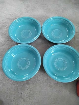 4 Fiesta Fiestaware 6 7/8 " Soup Salad Cereal Bowls Turquoise Blue Hlc Usa