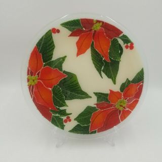 Peggy Karr Fused Glass 11 " Red Poinsettia Plate - Christmas - Signed